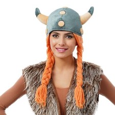 Plüschmütze Wikinger m Zöpfen Wikingerhelm Kostüm Verkleidung Karneval Fasching