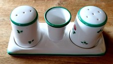 Gmundner Keramik Streublume, Salz und Pfefferstreuer auf Untersetzer, wie neu!