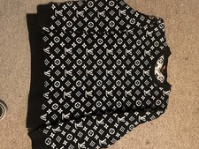 Louis Vuitton Monogram Jacquard Crewneck Pullover | Schwarz/Weiß | Größe M | N