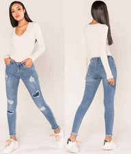 Damen Jeans Hose Skinny Slim Fit Stretch Zerrissenes Aussehen Nina Carter P101-6