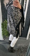 Damen Poncho Kapuze grau weiss
