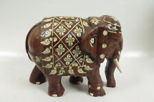 Holzfigur Elefant braun, Indien Intarsien Einlegearbeit handgeschnitzt 9,8 cm H