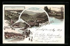 Lithographie Rotenfels im Murgthal, Blick vom Schloss Eberstein, Weisenbach, Ro 