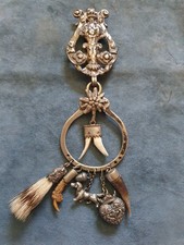 Alter Trachten Damen Charivari *Rockstecker Gürtelstecker mit 7 Anhängern Silber