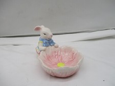 Hoff Interieur Keramik Figur Deko Schale „Hase & Rosa Blume“ – 18x14x12 cm