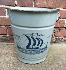 Eimer Wassereimer DDR Emaille blau Wikinger Schiff Boot Deko Pflanzgefäß Garten 