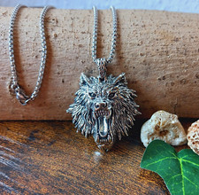 Kette mit großem Anhänger Wolf Wolfskopf Herren Edelstahlkette 60cm (151)