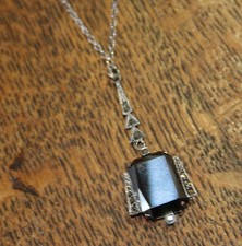 Antik 835 Silber-Collier - Onyx +Markasit -  38,0cm lang. Anh. 45 mm 6,3 g (S24)