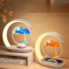 LED-Tischlampe - Innovative 3D-Sanduhr mit kabelloser Ladefunktion und LED-Nacht
