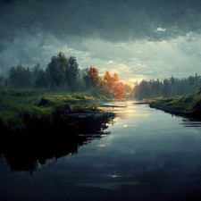 Wandbild: Eine überflutete handgezeichnete Landschaft (191038446)