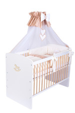 Babybett K2sb-kon gelb weiss +10-tlg Komplett-Set Bettwäsche Matratze Nestchen c