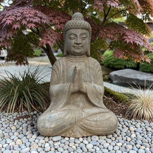 Naturstein buddha gartenfigur - naturstein,