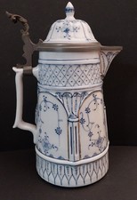 Alte Rauenstein seltene Weinkanne Zinnmontierung 29,5 cm Strohblume #1#