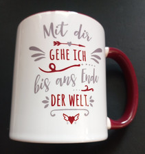 Kaffeebecher, Kaffeetasse, weiß mit Aufschrift, 280 ml, 10 cm hoch