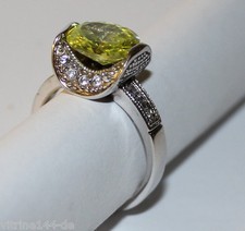 ausgefallener RING Spinell gelbgrün+Zirkonia weiß 925 Silber rhodiniert Größe 56