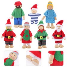 Holz Puppen 7 Personen Familie Puppenfamilie Biegepuppen Puppenhaus Figuren Set