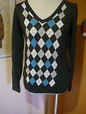Esprit  Rauten Fein Strick Pullover Gr.M  Weiß/Blaul/Grau/flieder  Neu#