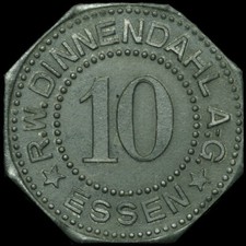 NOTGELD: 10 Pfennig. MASCHINENFABRIK R.W. DINNENDAHL ESSEN / RHEINPROVINZ.