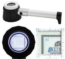 ALU LED Aufsetzleuchtlupe Lupe 10fach mit Skala inch & mm LINDNER 7153 mit Etui