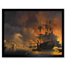 Baur Feuerschiffe Algier Angriff Anglo Holländisch Gemälde Wandbild Druck Gerahmt 12x16