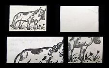 Lothar Sell Original Holzschnitt Humor Kuh mit Frauenkopf 1986 16x11 cm Kunst