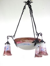 Antik Jugendstil Müller Freres Luneville Kronleuchter, Lüster 4 Flammig 