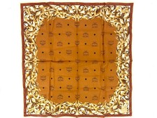 MCM Bandana Tuch Damen Schal Baumwolle Cognac Braun Gold LogoPrint