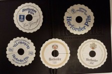 Herforder Pils, 5 verschiedene Pilsdeckchen, Tropfenfänger, Herforder Bier