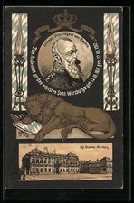 AK Würzburg, Königliche Residenz, Löwe mit bayerischem Wappen, Prinzregent Luit 