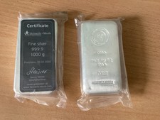 Silberbarren 1 Kg Heimerle+Meule eingeschweist mit Zertifikat.