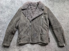 All Saints Sheepskin Lammleder Echt Leder Jacke, Biker Grey, Grau, Herren,Gr.XXL