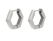 Edelstahl Ohrringe Sechseck Hexagon Klapp Creolen 14mm Damen Herren Huggie