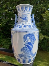 Bodenvase chinesische Art blau weiß, Porzellan, Kraniche