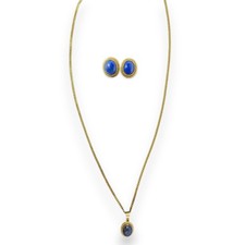 14K Gold Schmuckset Lapislazuli – Panzerkette & Ohrstecker – Echtgold – Vintage