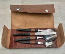 DDR Bestecktasche echt Leder mit Elstawa Punktebesteck Kult Ostalgie