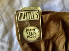 Vintage Brettles braun 100 % Seide genäht voll modische Strümpfe Größe 9 neu mit Etikett