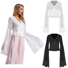 Damen Chiffon Bolero Elegant Strickjacke mit Trompetenärmel Boho Bikini Cover Up