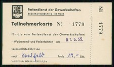 2x - FDGB Teilnehmerkarte 1955 Erfurt Feriendienst DDR Gewerkschaft Karte