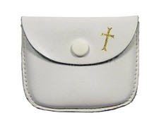 Rosenkranz-Etui Leder, weiss, mit Kreuz