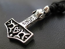 Thor s Hammer Wolf Anhänger massiv beidseitig + Stoffband Wikinger / SM 015