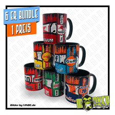 6er Set Vintage Becher USA Gasoline - Retro Tasse Texaco Gulf Shell Geschenk