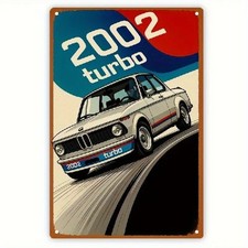 Blechschild Oldtimer BMW 2002 turbo E20 Vintage Metallschild TEL3518