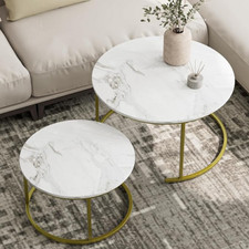 B-Ware! Couchtisch Rund 2er Set, Wohnzimmertisch, Marmor Optik