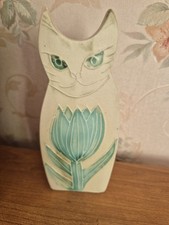 Seltene blaue Augen glasierte Carn Keramik Kupferwäsche flache Rückseite Katze signiert J Beusmans