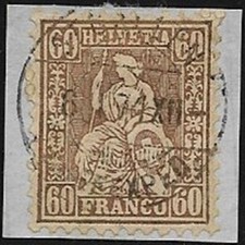 SCHWEIZ, Sitzende Helvetia 60 Rp. kupferbronze, Luxusbriefst., gepr.Renggli