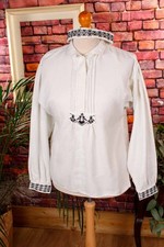 Vintage orig 60er Hemd Bluse weiß bestickt + Stirnband Boho Hippie M