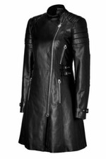 Damen Echt Leder Lammfell Trenchcoat Stylisch Schwarz Lang Mantel Jacke