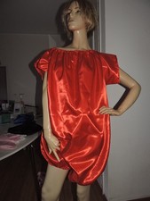 Sissy Wahnsinns Satin doppellagig Body Jumpsuit glutrot Nylon Negligee XXXL