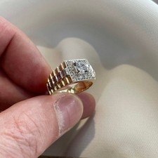 Gold Diamant Herrenring Lab Created Rund 1,20 Kt 14 K Gelbes Band Größen...