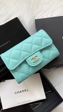 Chanel flap card Holder Portemonnaie Türkis Turquoise Silber 2023
